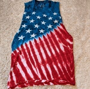 Liquid Blue American Flag Tie-dyed Tank Top USA Patriotic Large